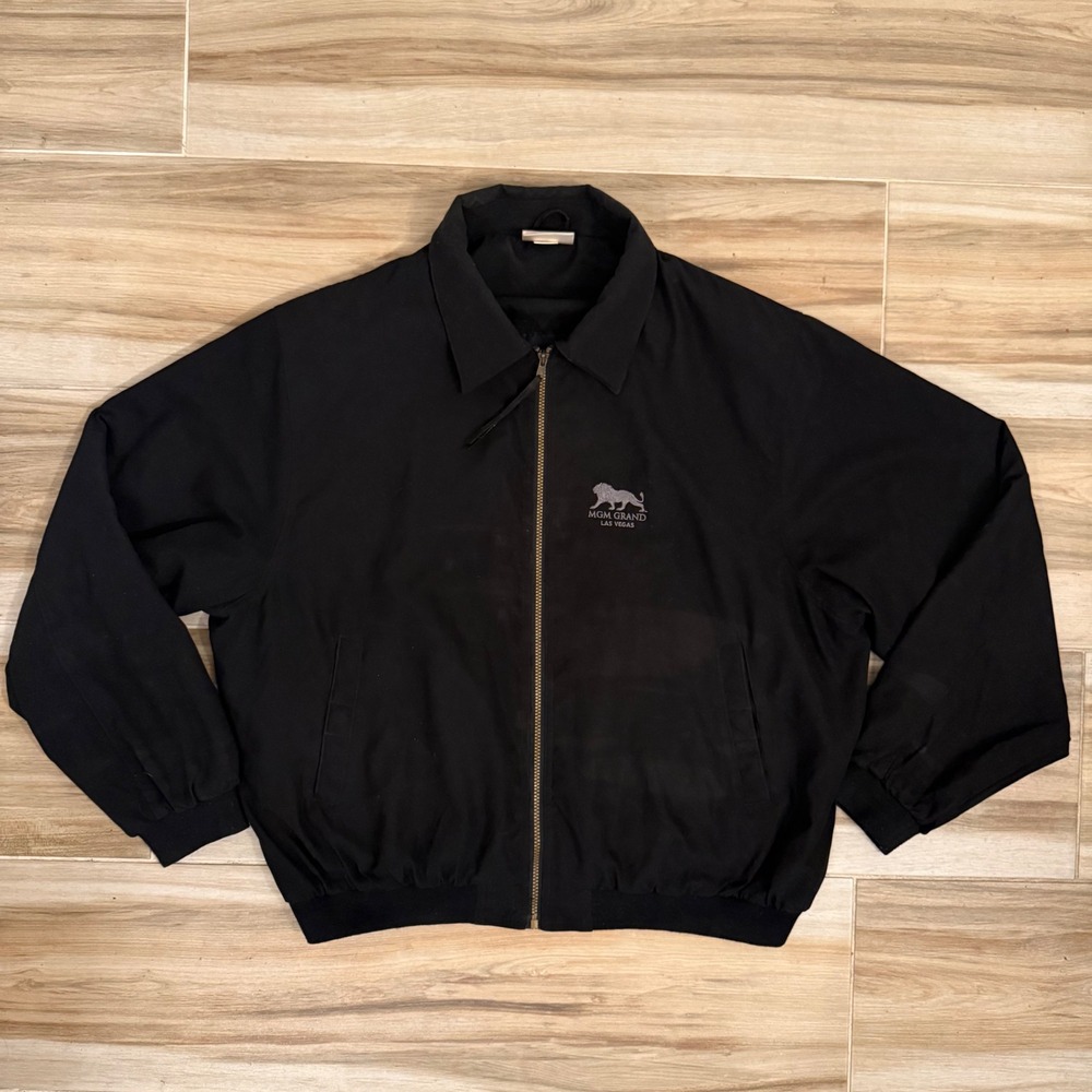 Vintage MGM Grand Las Vegas Casino Bomber Jacket Black Microfiber Mens 2XL 90s